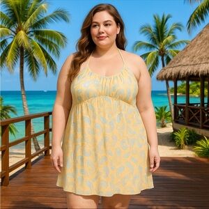 BP. Womens Floral Paisley Ruched Mini Halter Lined Dress Size 3X Y2K revival